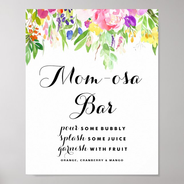 Watercolor Spring Blooms Baby Shower Mom-osa Bar Poster (Front)