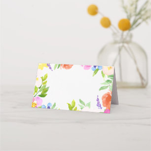 Watercolor Spring Blooms Custom Floral Place Card