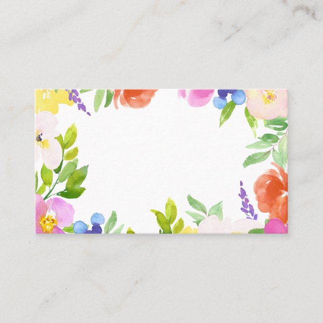 Watercolor Spring Blooms Floral Frame Custom Place Card (Front)