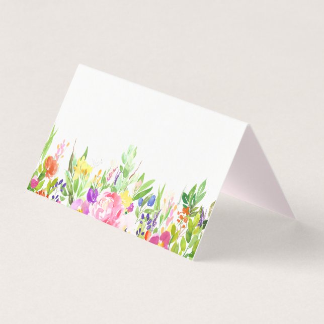 Watercolor Spring Blooms Floral Place Cards (Front)