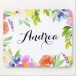 Watercolor Spring Blooms Personalised Mousepad<br><div class="desc">A whimsical and elegant floral mousepad featuring colourful watercolor flowers and foliage. Personalise by adding your name. This floral mousepad will be a perfect accent to your desk. Matching items are available.</div>