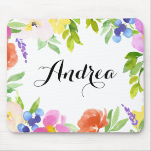 Watercolor Spring Blooms Personalised Mousepad