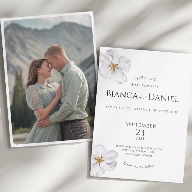 watercolor spring blossom with photo wedding invitation (Creator Uploaded)
