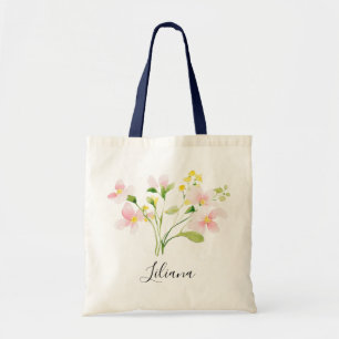 Watercolor Spring Blush Pink Yellow Blooms Bouquet Tote Bag
