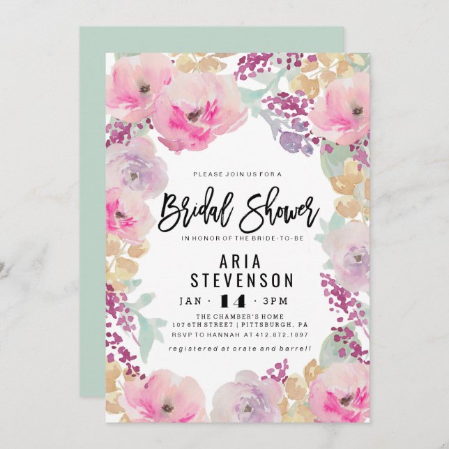 Watercolor Spring Bridal Shower Invitation (Front/Back)