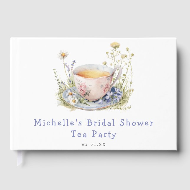 Watercolor Spring Bridal Shower Tea Party Guest Book (Front)