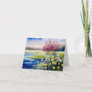 Watercolor spring brook customisable card