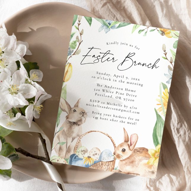Watercolor Spring Bunnies Easter Brunch Invitation (Creator Uploaded)