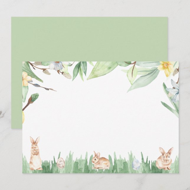 Watercolor Spring Bunnies Stationery Card (Front/Back)