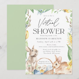 Watercolor Spring Bunnies Virtual Baby Shower Invitation