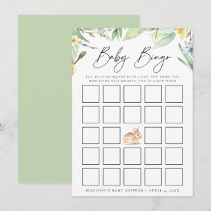 Watercolor Spring Bunny Baby Shower Bingo Card