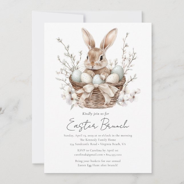 Watercolor Spring Bunny Easter Brunch Invitation (Front)