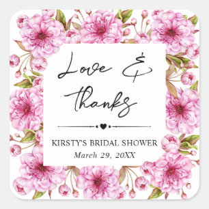Watercolor Spring Cherry Blossom Bridal Shower Square Sticker