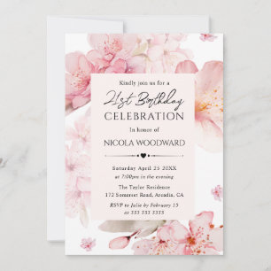 Watercolor Spring Cherry Blossoms 21st Birthday Invitation