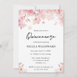 Watercolor Spring Cherry Blossoms Quinceanera Invitation