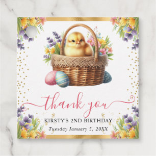 Watercolor Spring Chick Basket Birthday Favour Tags