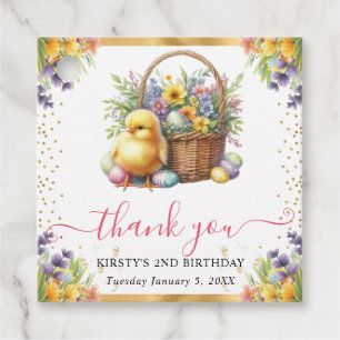 Watercolor Spring Chick Basket Birthday Favour Tags