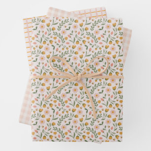 Watercolor Spring Easter Florals and Stripes Wrapping Paper Sheet