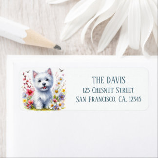 Watercolor Spring Field of Flowers Westie -