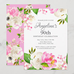Watercolor Spring Floral 90th Birthday Invitation