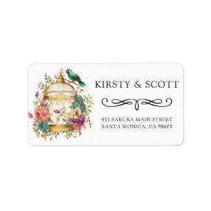 Watercolor Spring Floral Bird Cage Wedding Address Label