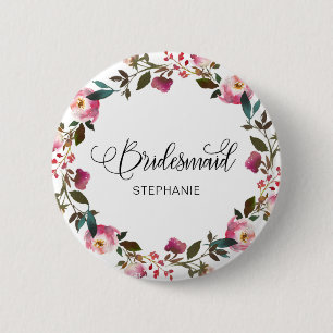Watercolor Spring Floral Bridesmaid 6 Cm Round Badge