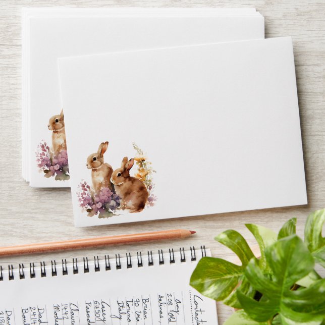Watercolor Spring Floral Easter Bunny Envelope (Stacked)