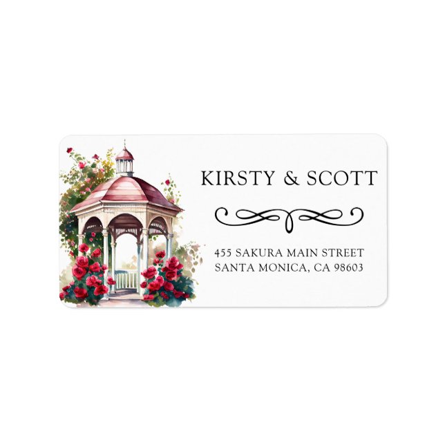 Watercolor Spring Floral Gazebo Wedding Address Label (Front)