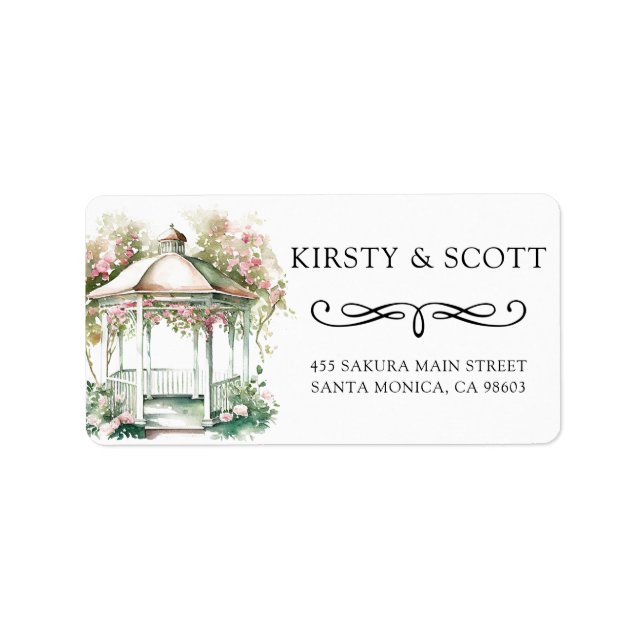 Watercolor Spring Floral Gazebo Wedding Address Label (Front)