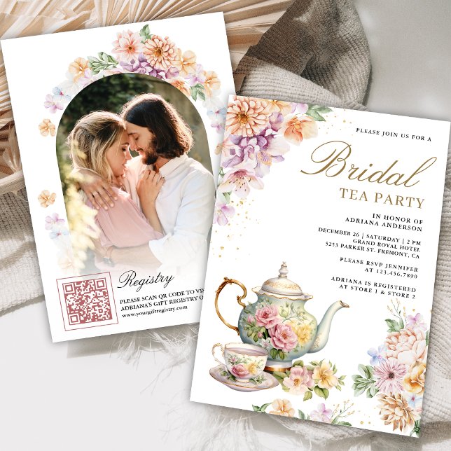 Watercolor Spring Floral Tea Party Bridal Shower Invitation (Creator Uploaded)