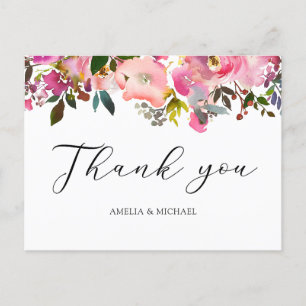 Watercolor Spring Floral Thank you postcard