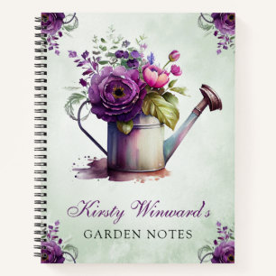 Watercolor Spring Floral Watering Can Garden Notes Notebook