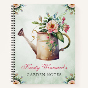 Watercolor Spring Floral Watering Can Garden Notes Notebook