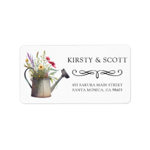 Watercolor Spring Floral Watering Can Wedding Label