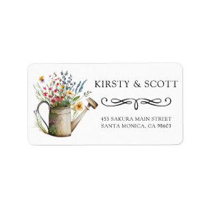 Watercolor Spring Floral Watering Can Wedding Label