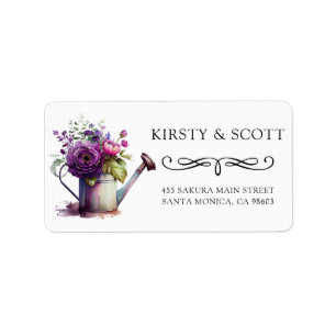 Watercolor Spring Floral Watering Can Wedding Label