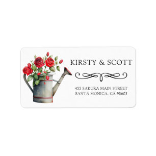 Watercolor Spring Floral Watering Can Wedding Label
