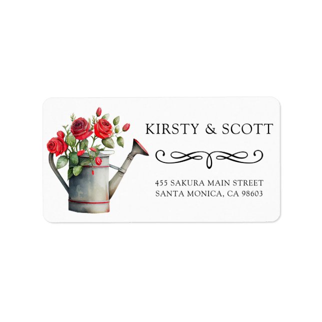 Watercolor Spring Floral Watering Can Wedding Label (Front)