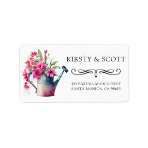 Watercolor Spring Floral Watering Can Wedding Label