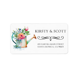 Watercolor Spring Floral Watering Can Wedding Label