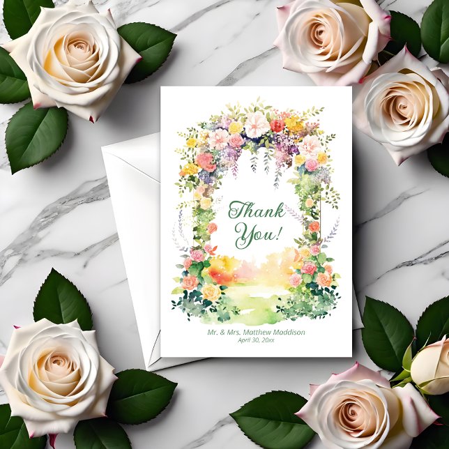 Watercolor Spring Floral Wedding Arch Thank You Card (Creator Uploaded)