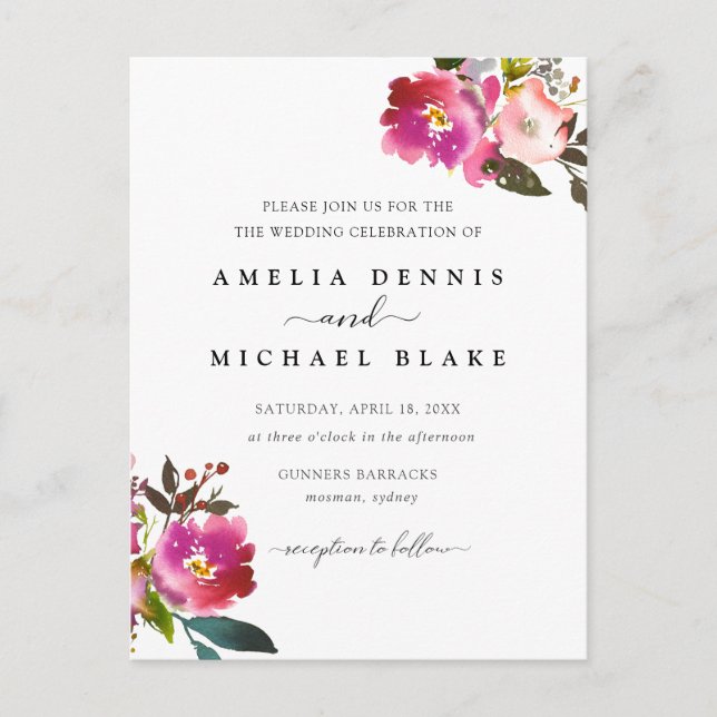 Watercolor Spring Floral Wedding Invitation Postcard (Front)