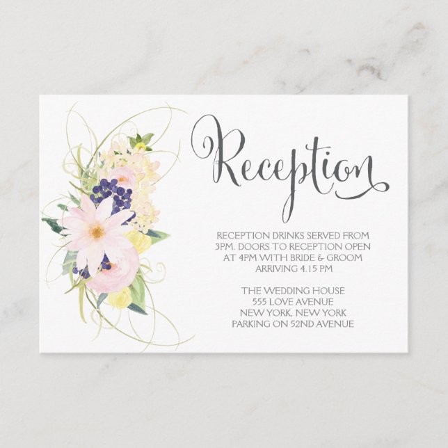 Watercolor Spring Floral Wedding Reception Cards (Front)