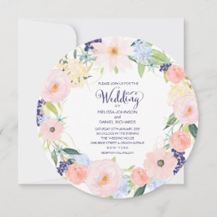 Watercolor Spring Floral Wreath Wedding Invitation