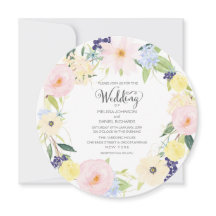 Watercolor Spring Floral Wreath Wedding Invitation