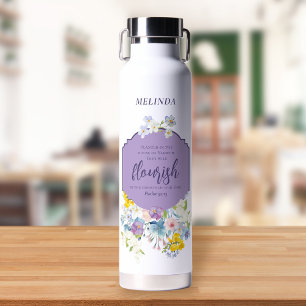 Watercolor Spring Florals Bible Verse Personalised Water Bottle