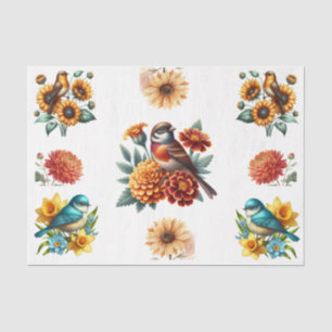Watercolor Spring Florals & Birds Elements Tissue Paper