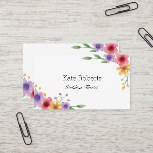 Watercolor spring florals business card | florist (Front/Back In Situ)