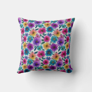 Watercolor Spring Flower Blossoms Colourful Floral Cushion