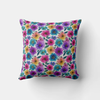 Watercolor Spring Flower Blossoms Colourful Floral Cushion